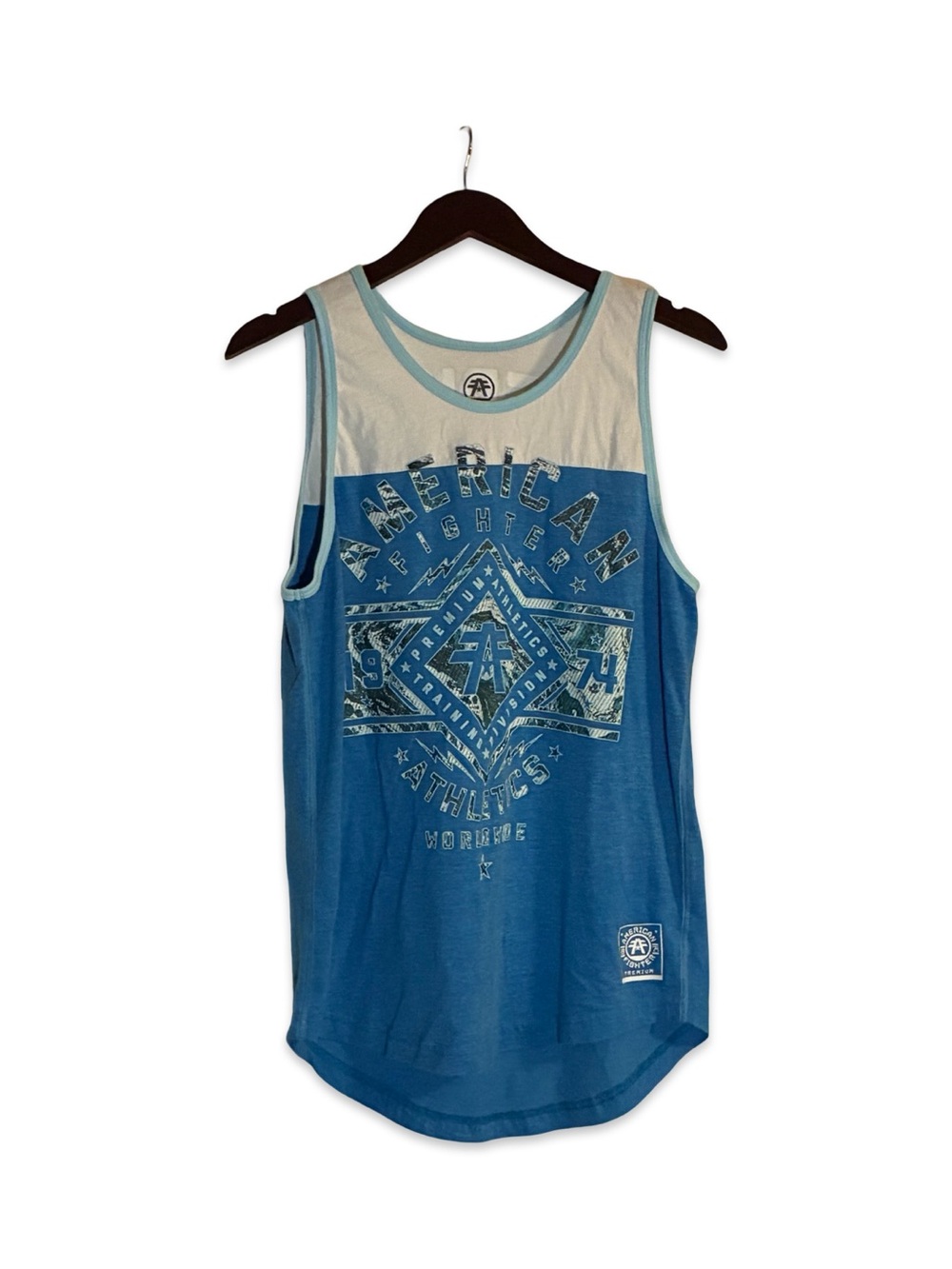 American Fighter Blue and Cream Athletic Graphic Tank